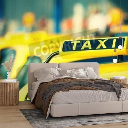 Papier peint  Rangée de taxis jaunes