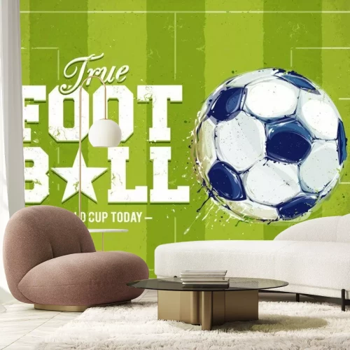 Papier peint  Un ballon de football avec un terrain en arrière-plan style affiche grunge