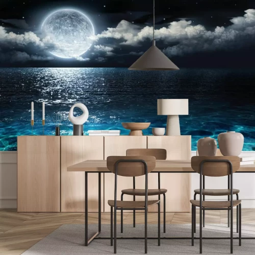 Papier peint  Romantic and scenic panorama with full moon on sea to night