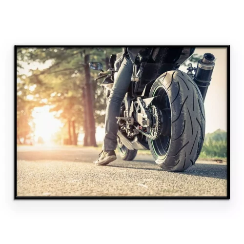 Poster  Un motard et une moto prêts à partir