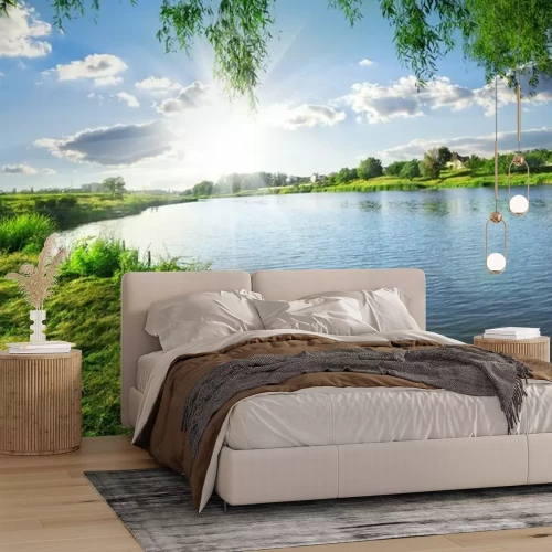 Papier peint  Paysage de rivière au soleil