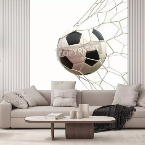 Papier peint  Ballon de foot dans le filet blanc