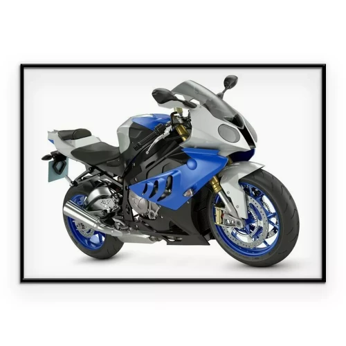 Poster  Une moto avec des éléments bleus sur fond blanc