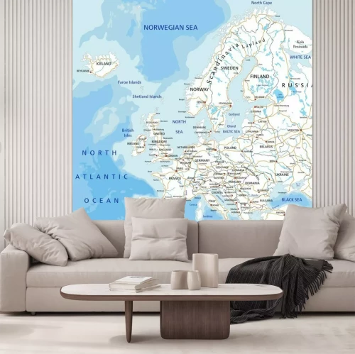 Sticker  Carte détaillée de haute route avec étiquetage Europe.