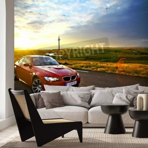 Papier peint  Bucarest, Roumanie - 3 Juillet, 2013: Une voiture BMW M3 conduit à travers un beau paysage, au coucher du soleil. La BMW M3 est une version haute performance de la BMW Série 3, développé par la divisi