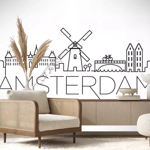 Sticker  Amsterdam City Line Silhouette typographique Conception