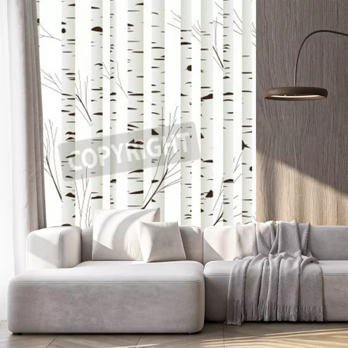 Papier peint  Bouleaux graphiques sur fond blanc