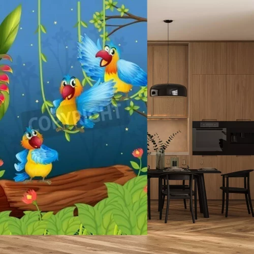 Papier peint  Perroquets sur des lianes