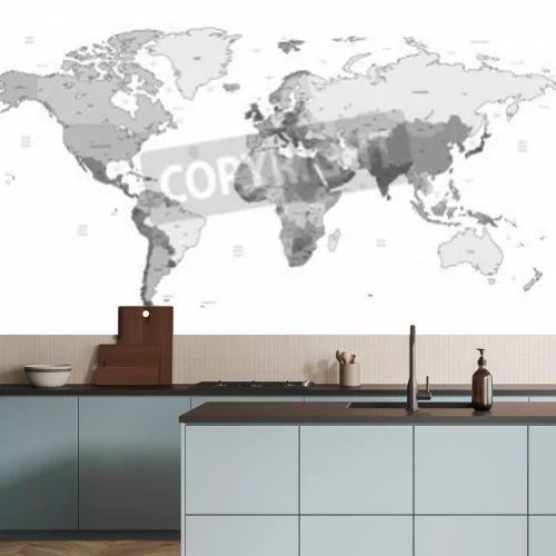 Papier peint  Vecteur détaillée carte mondiale des couleurs grises. Les noms, les marques de la ville et les frontières nationales sont dans des couches distinctes.