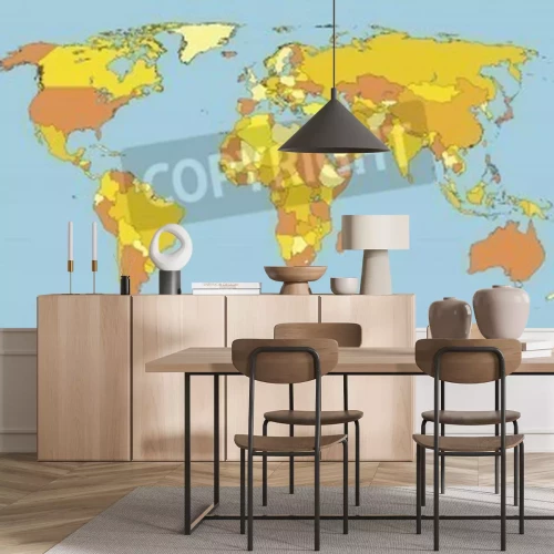 Papier peint  Carte politique du monde avec les territoires des pays de différentes couleurs