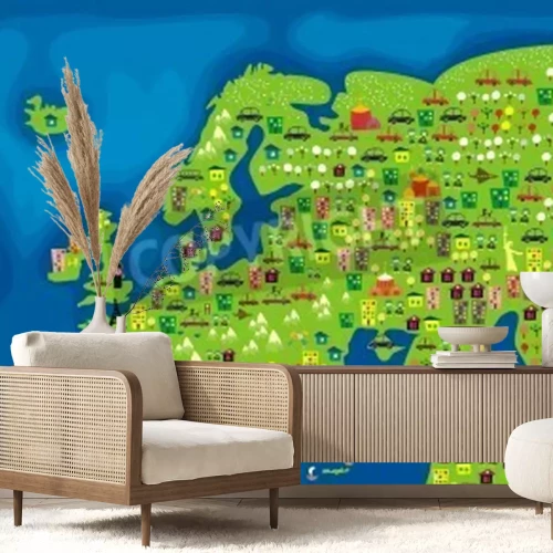 Papier peint  Carte de l'Europe version dessinée
