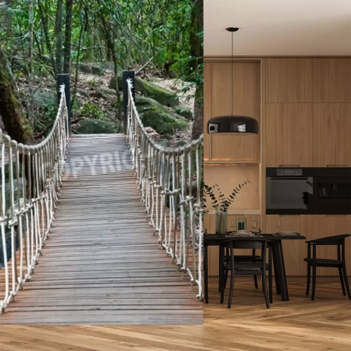 Papier peint  Pont forêt touffue