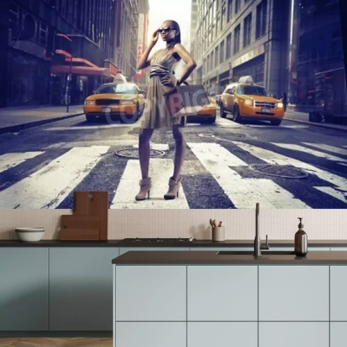 Papier peint  Mannequin et taxis en arrière-plan