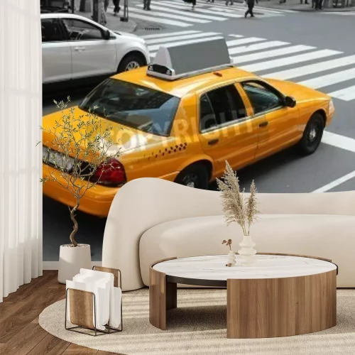 Papier peint  Taxi sur fond d'une rue grise