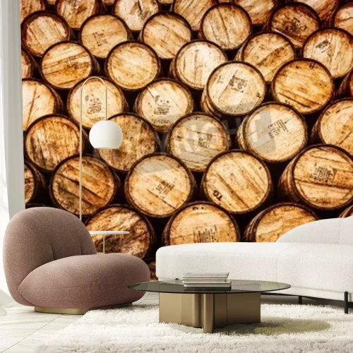 Papier peint  Tonneaux en bois rétro