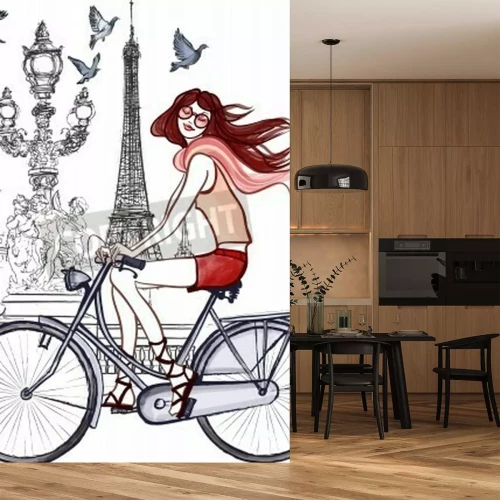 Papier peint  Fille sur un vélo