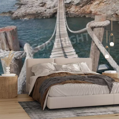 Papier peint  Pont suspendu étroit sur la mer