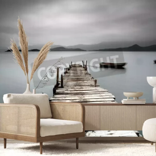 Papier peint  Barques passerelle et montagnes