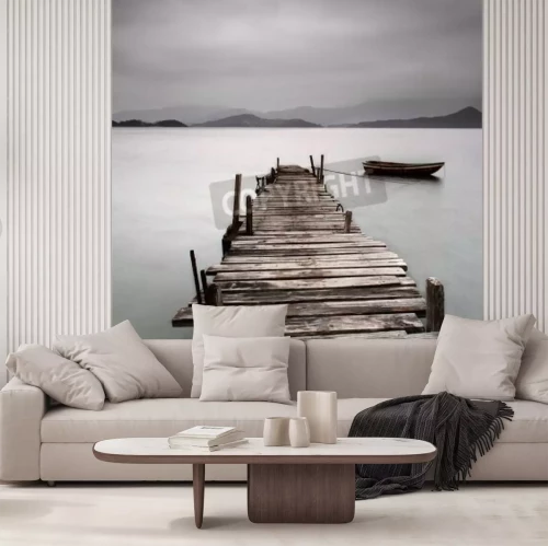 Papier peint  Passerelle lac et montagnes