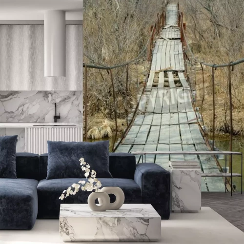 Papier peint  Pont abîmé forêt d'automne