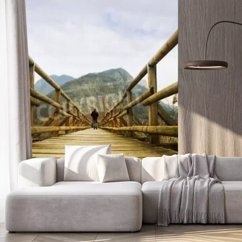 Papier peint  3D pont en bois dans les montagnes