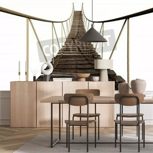 Papier peint  Pont en bois sur fond blanc