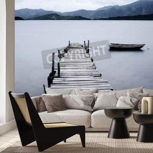 Papier peint  Barque et passerelle dans les montagnes