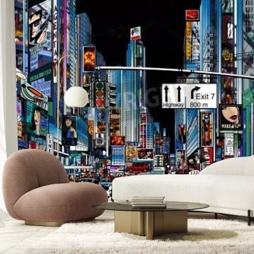 Papier peint  Image graphique colorée avec des taxis new-yorkais