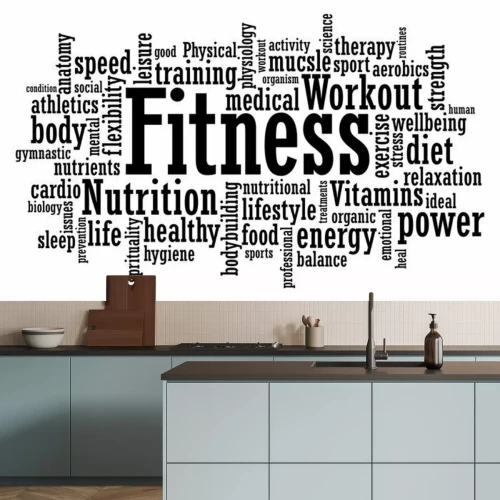Papier peint  Nuage de mots noir et blanc sur le thème salle de sport