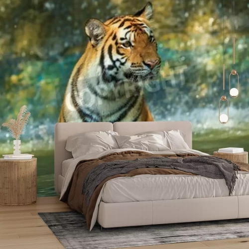 Papier peint  Tigre assis dans l'eau