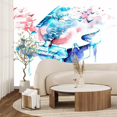 Papier peint  Un piano et des notes d'aquarelle abstraites