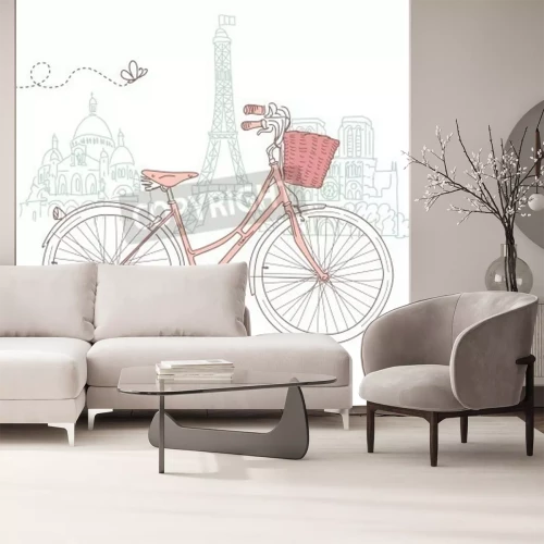 Papier peint  Vélo de ville et tour Eiffel