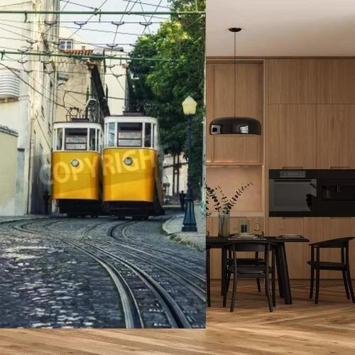 Papier peint  View of the famous lift of vintage electric tram of Gloria, located in Lisbon, Portugal.