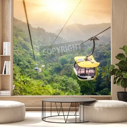 Papier peint  Aerial tramway moving up in tropical jungle mountains