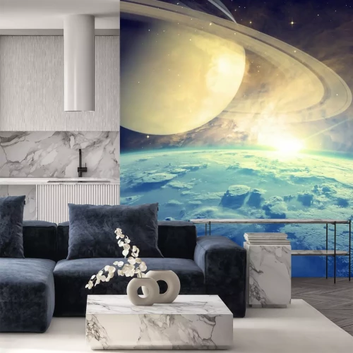 Papier peint  Planète avec un anneau et une planète bleue