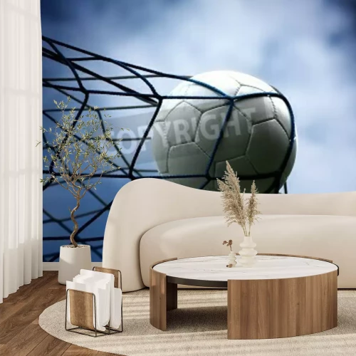 Papier peint  Ballon de foot dans le filet la nuit