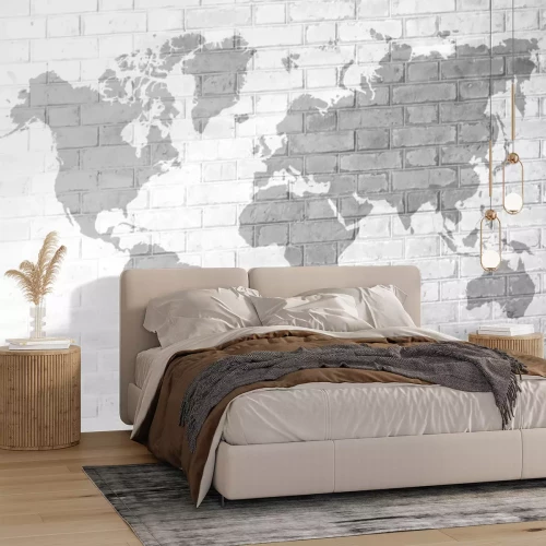 Papier peint  Ton doux Red Brick texture mur de couleur blanche avec carte du monde