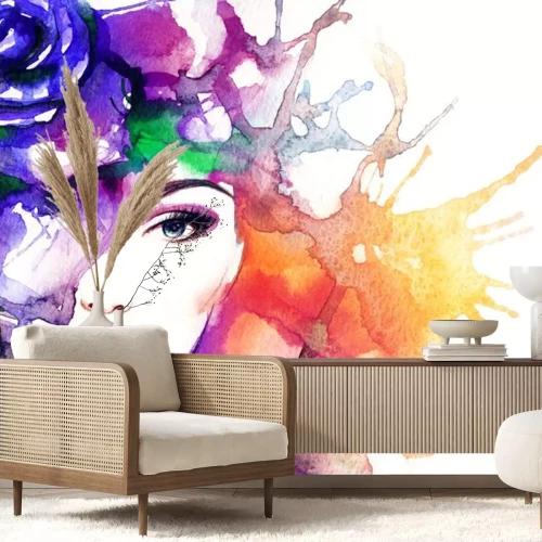 Sticker  portrait de femme aquarelle .abstract .fashion fond