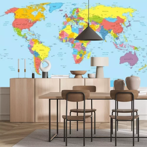 Papier peint  Villes et continents sur une carte du monde