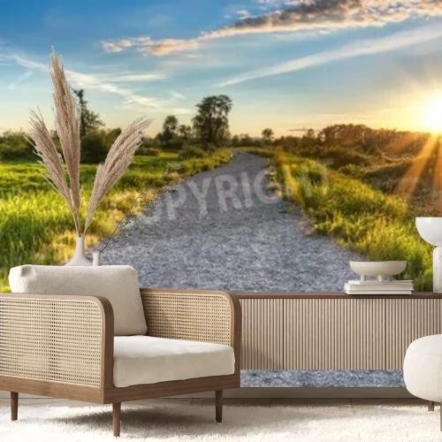 Papier peint  Lever de soleil et chemin de terre