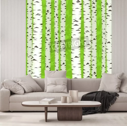 Papier peint  Bouleaux graphiques sur un fond vert