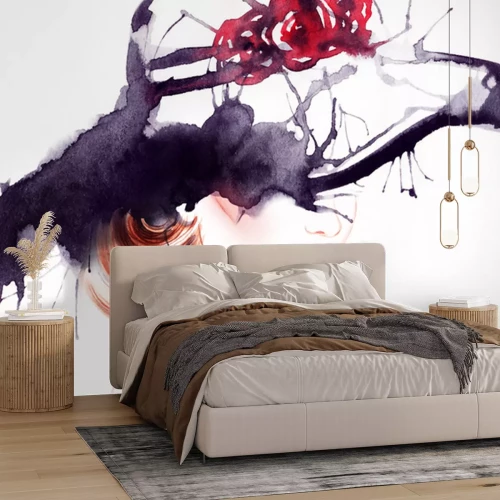 Sticker  woman portrait with hat .abstract watercolor