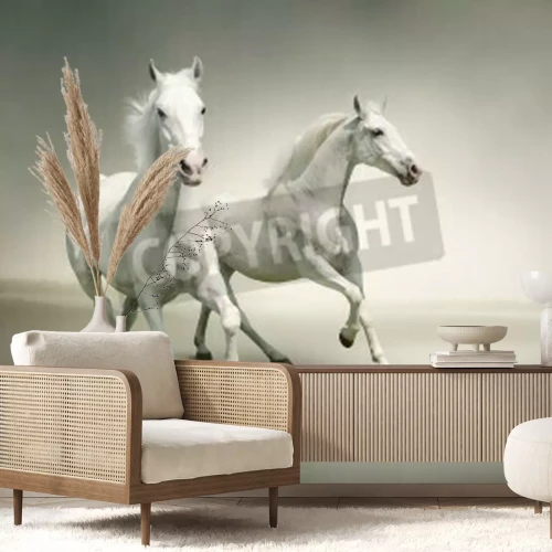 Papier peint  Juments blanches sur fond clair