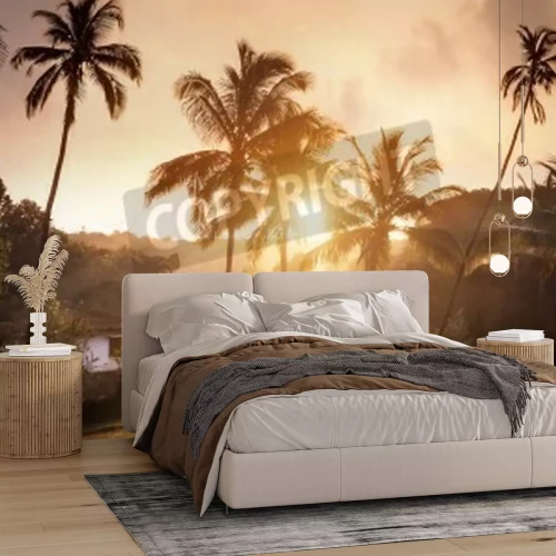 Papier peint  Coucher de soleil avec des palmiers