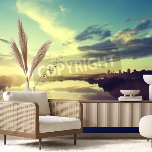 Papier peint  Ciel bleu au coucher du soleil