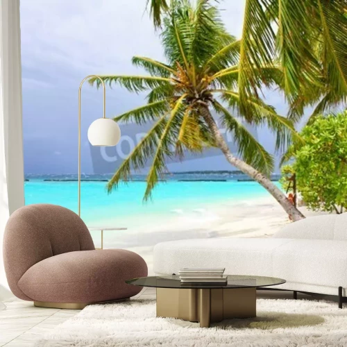 Papier peint  Palmiers et noix de coco sur la plage