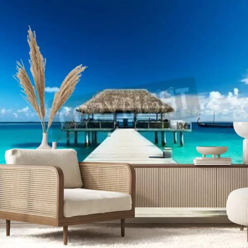 Papier peint  Vue de la plage sur les cottages aux Maldives