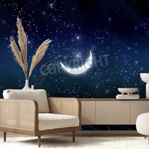 Papier peint  Beau croissant et belles étoiles