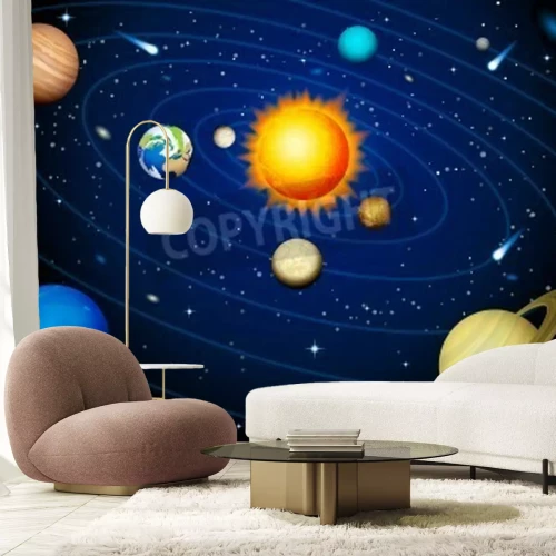 Papier peint  Système solaire des planètes style illustré