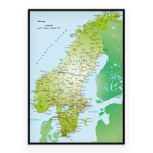 Poster  Carte détaillée de la Norvège